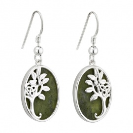Offset Tree of Life Trinity Connemara Marble Earrings